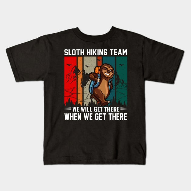 sloth hiking team Kids T-Shirt by busines_night
